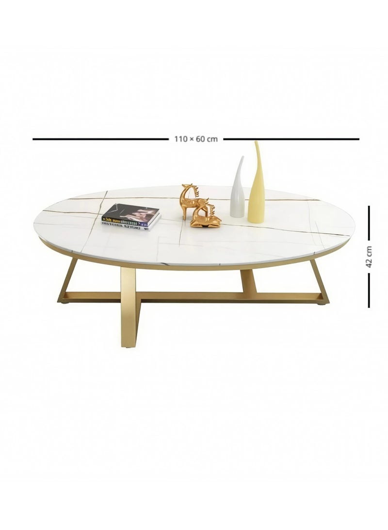 Concent Oval Marble Surface MDF Deck Guest Table with Durable Gold Base - Image 4